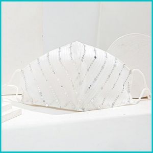 White Sequin Striped Face Mask